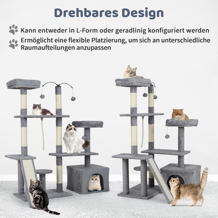 Arbre à chat rotatif avec niche et rampe, gris clair
