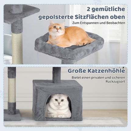 Arbre à chat rotatif avec niche et rampe, gris clair