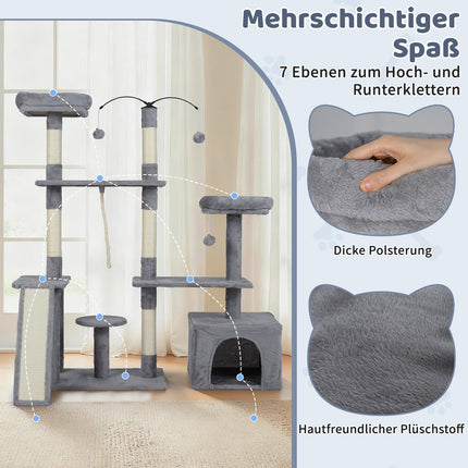 Arbre à chat rotatif avec niche et rampe, gris clair