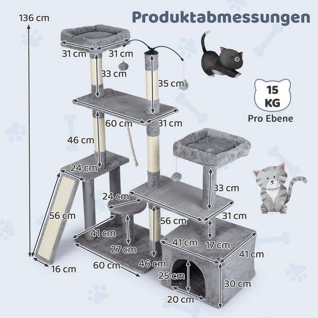 Katzenbaum mit drehbarem Design, Höhle & Rampe, Hellgrau