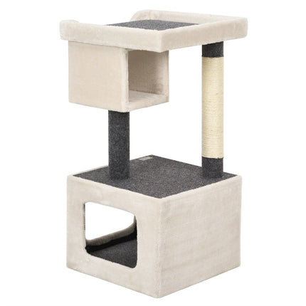 Arbre à chat en sisal, 2 niveaux, blanc/gris, 42 x 42 x 80 cm