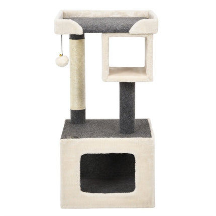 Arbre à chat en sisal, 2 niveaux, blanc/gris, 42 x 42 x 80 cm