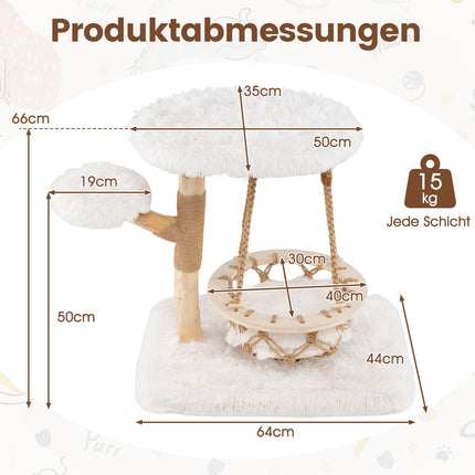Katzenbaum mit Sisalstange und Hängemulde, 4 Ebenen