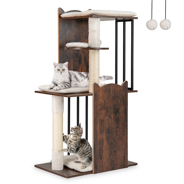 Arbre à chat avec poteaux en sisal, 4 plateformes, balles et coussins