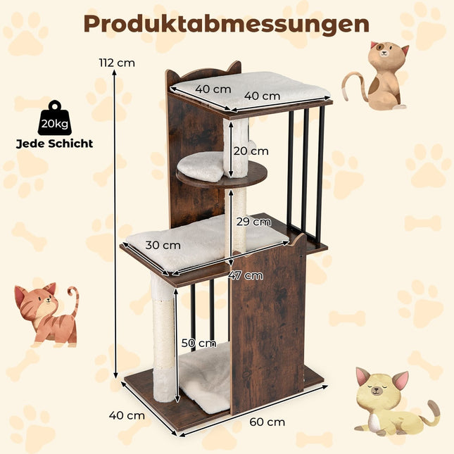 Arbre à chat avec poteaux en sisal, 4 plateformes, balles et coussins