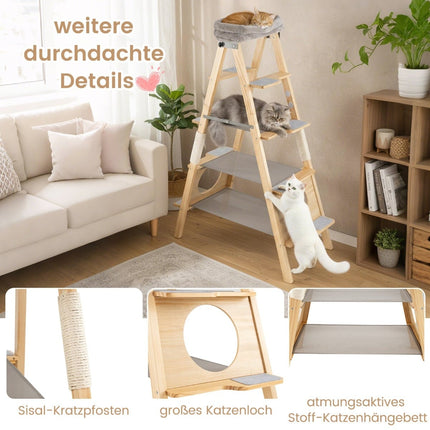 Arbre à chat avec poteaux en sisal, plateau rembourré et design pliable