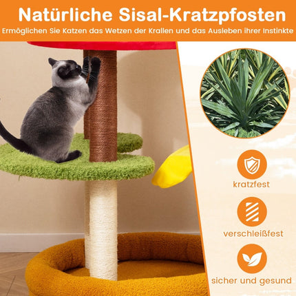 Katzenbaum mit Sisalstämmen, Plattformen und Bett, 106 cm