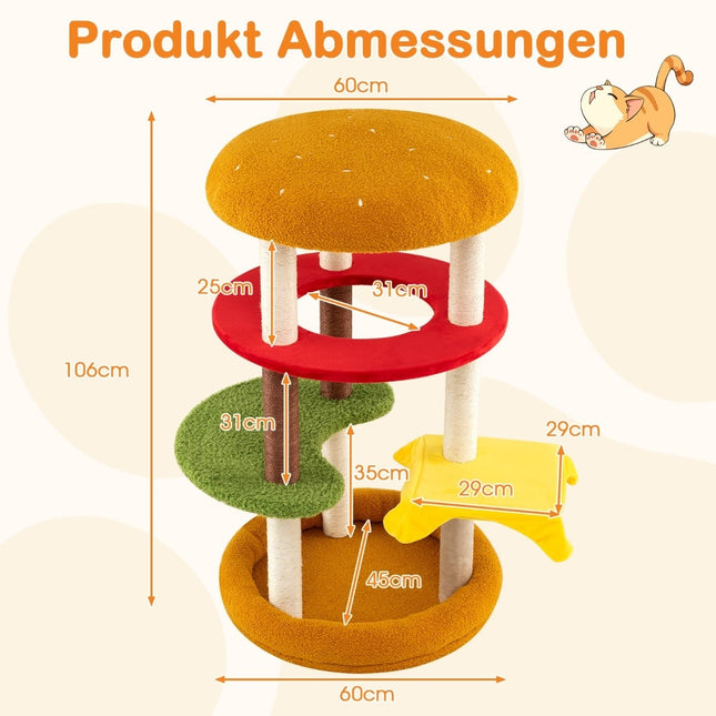 Arbre à chat avec poteaux, plateformes et couchage en sisal, 106 cm