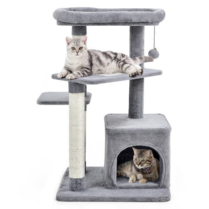 Arbre à chat avec poteaux en sisal, plateforme supérieure en peluche, gris