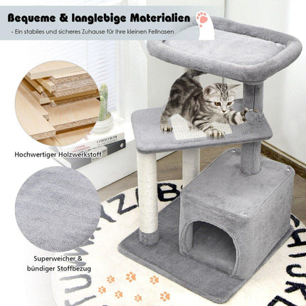 Arbre à chat avec poteaux en sisal, plateforme supérieure en peluche, gris