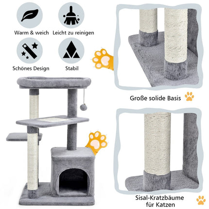 Arbre à chat avec poteaux en sisal, plateforme supérieure en peluche, gris