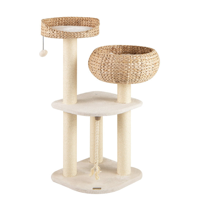 Arbre à chat avec poteaux en sisal et panier, 104 cm, beige