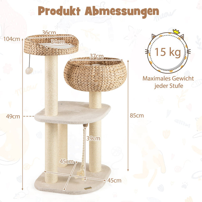 Arbre à chat avec poteaux en sisal et panier, 104 cm, beige