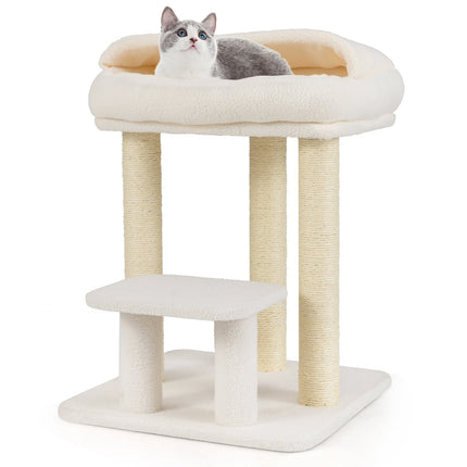 Arbre à chat avec poteaux en sisal et perchoir supérieur en peluche, blanc