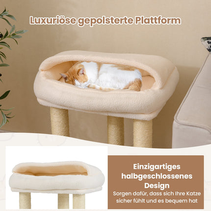 Arbre à chat avec poteaux en sisal et perchoir supérieur en peluche, blanc