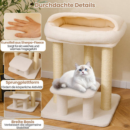 Arbre à chat avec poteaux en sisal et perchoir supérieur en peluche, blanc