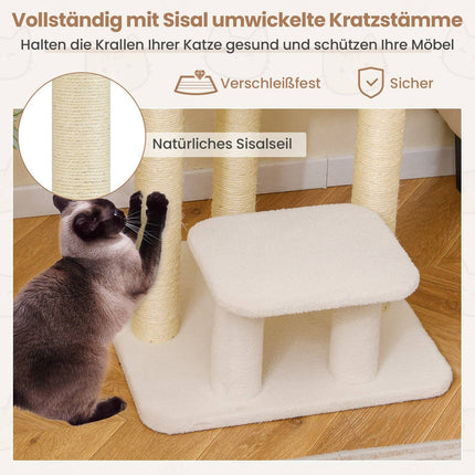 Arbre à chat avec poteaux en sisal et perchoir supérieur en peluche, blanc