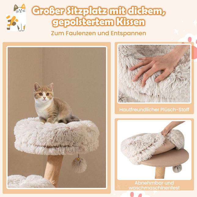 Katzenbaum mit Massivholzstamm und Plüschplattformen, 102 cm
