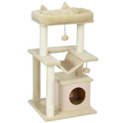 Arbre à chat avec jouets, hamac et perchoir, 48 x 48 x 90 cm, crème