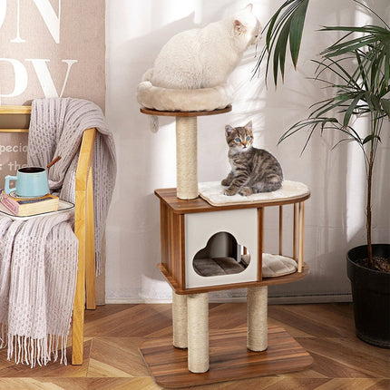 Arbre à chat avec coussins lavables, en bois, 3 niveaux