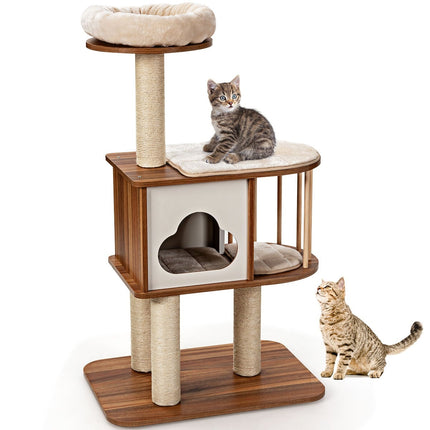 Arbre à chat avec coussins lavables, en bois, 3 niveaux