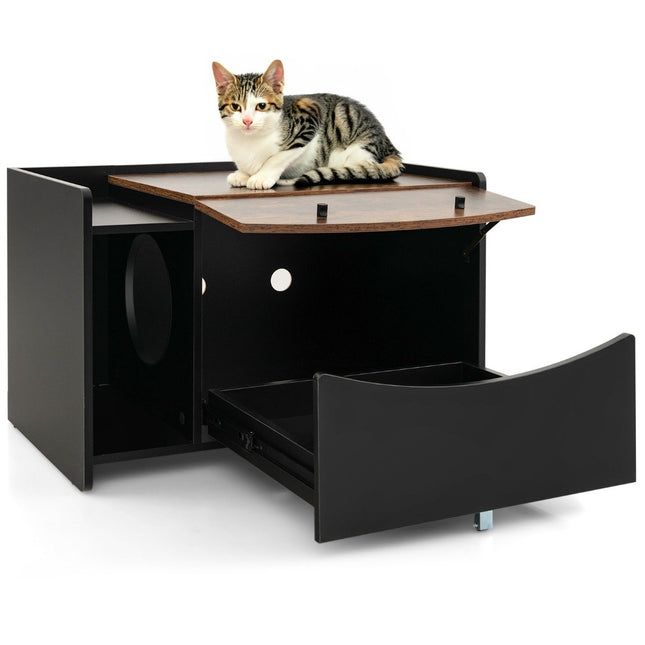 Armoire pour chat pour toilettes pour chat, maison pour chat avec tiroir coulissant, entrée, crochet et porte pliante 78 x 50 x 51,5 cm