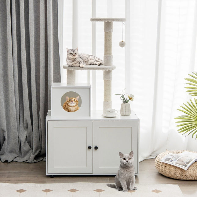 Armoire à chat avec griffoir et boîtier de griffoir en sisal pour toilettes pour chat meubles pour chat blanc