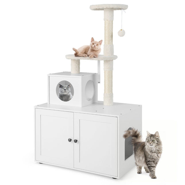 Armoire à chat avec griffoir et boîtier de griffoir en sisal pour toilettes pour chat meubles pour chat blanc