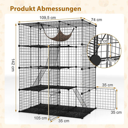 Cage pour chat Grand enclos pour chat à 4 étages avec hamac, 3 échelles, 4 portes et puits de lumière