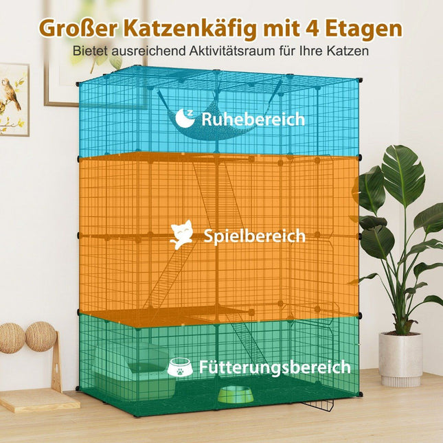 Cage pour chat Grand enclos pour chat à 4 étages avec hamac, 3 échelles, 4 portes et puits de lumière
