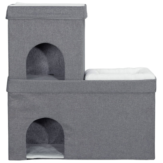 Niche pour chat, niche pour chat à 3 niveaux, lit pour chat avec coussin, niche pour chats jusqu'à 5 kg, 74 x 37,5 x 78,5 cm, gris