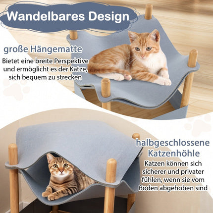 Katzenhaus 2 Ebenen Bambus erhöhtes Katzenbett mit Stauraum 40 x 40 x 53 cm natur + grau