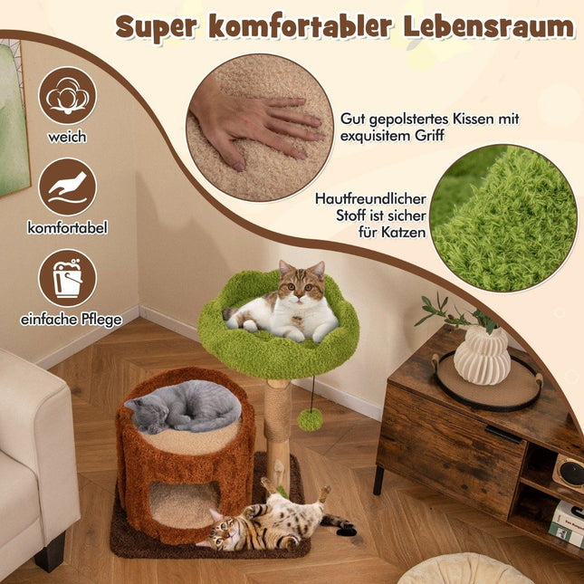 Katzenkratzbaum Katzenbaum mit Katzenhöhle in Baumlochform Braun + Grün 60 x 46 x 73 cm
