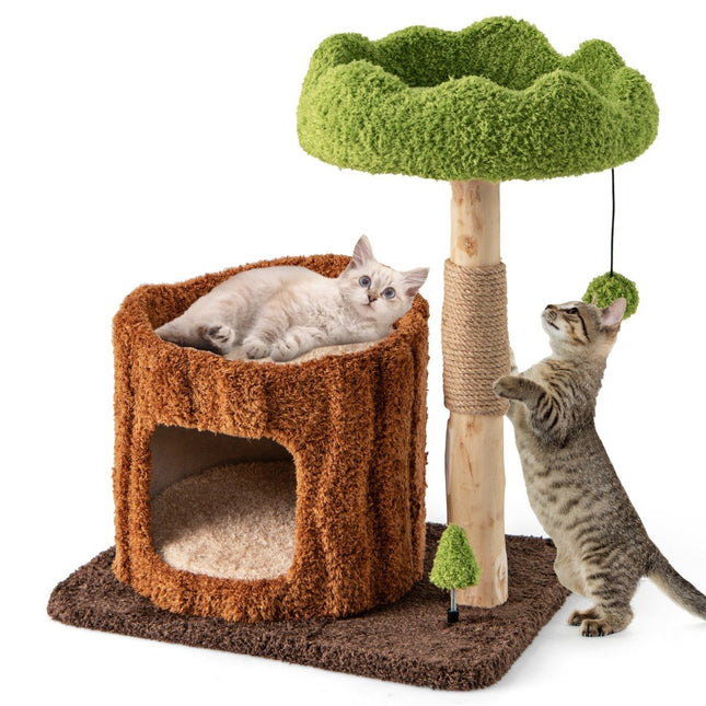 Katzenkratzbaum Katzenbaum mit Katzenhöhle in Baumlochform Braun + Grün 60 x 46 x 73 cm
