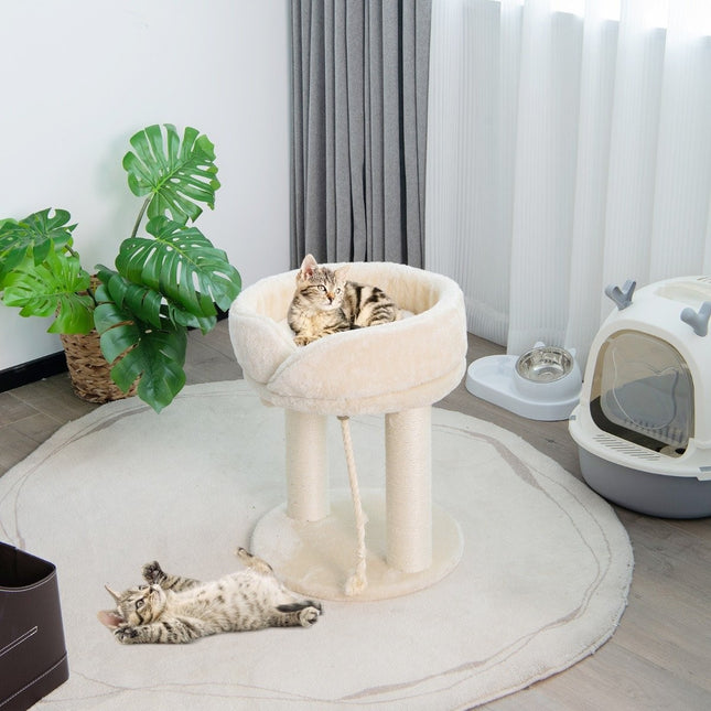 Katzenbaum Katzenkratzbaum mit weicher Sitzfläche Sisalturm für Katzen beige