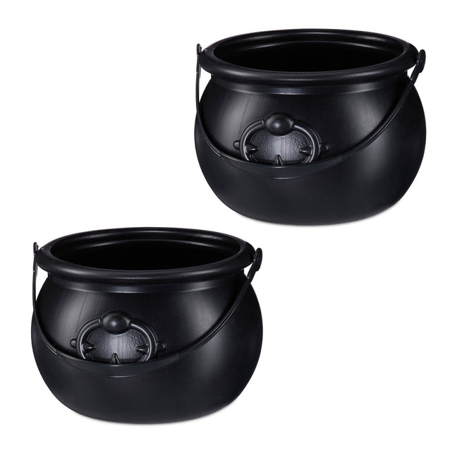 Lot de 2 chaudrons - Pots décoratifs noirs pour Halloween