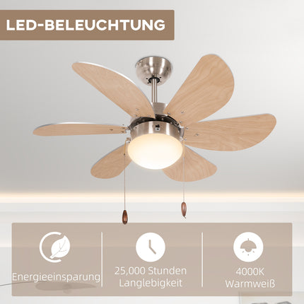 Deckenventilator mit LED-Licht, 6 reversible Flügel