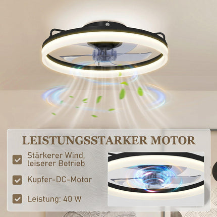Ventilateur de plafond avec lumière, télécommande, 50 cm, 3 couleurs, 6 vitesses