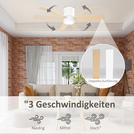 Deckenventilator mit Licht & Fernbedienung, 3 Geschwindigkeiten, leise & dimmbar