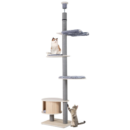 Arbre à chat jusqu'au plafond avec hamac et plateformes, réglable