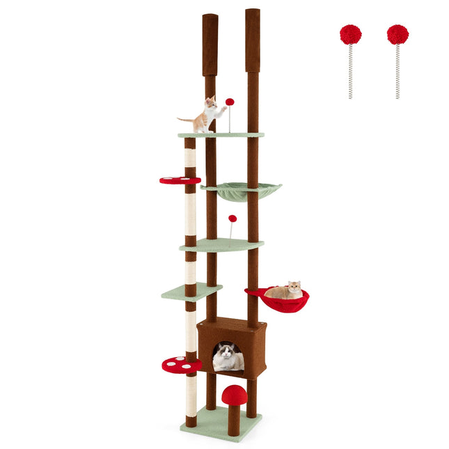 Arbre à chat jusqu'au plafond avec hamac et poteaux en sisal