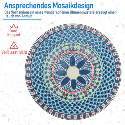 Table d'appoint en mosaïque de céramique bleue, pieds en métal, 60 x 72 cm