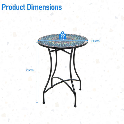 Table d'appoint en mosaïque de céramique bleue, pieds en métal, 60 x 72 cm