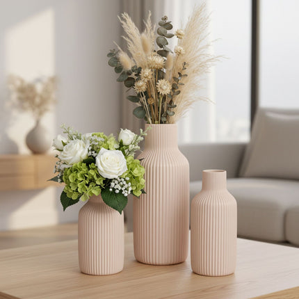 Ensemble de vases en céramique, 3 tailles, texture côtelée
