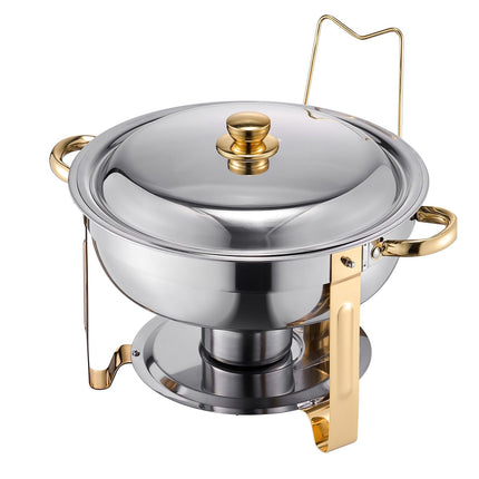 Chafing Dish Set, 4-Pack 5 Qt Stainless Steel, Round Gold