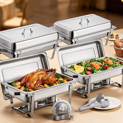 Chafing Dish Set, 4 Pack 8 Qt Stainless Steel Full-Size Pans