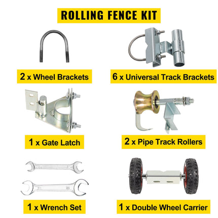 Chain Link Rolling Gate Hardware Kit, 6 In Wheels, Galvanized