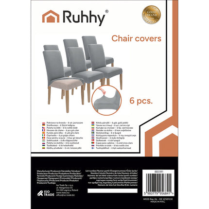 Housses de chaise, gris clair, lot de 6