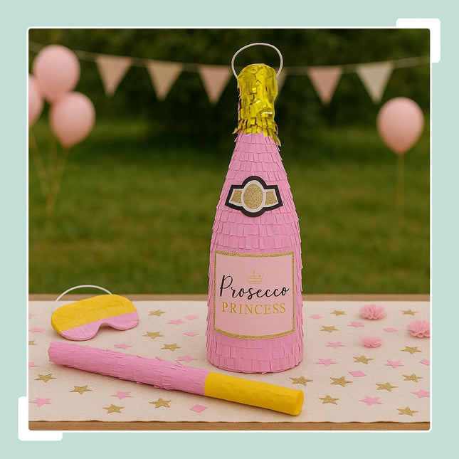 Ensemble piñata bouteille de champagne - Bâton et masque inclus