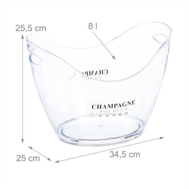 Seau à glace à champagne, 8 L, transparent, avec poignées